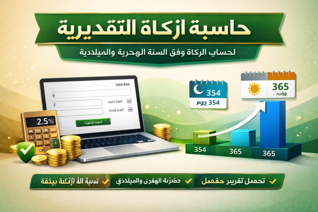 حاسبة الزكاة التقديرية وحساب التفاصيل