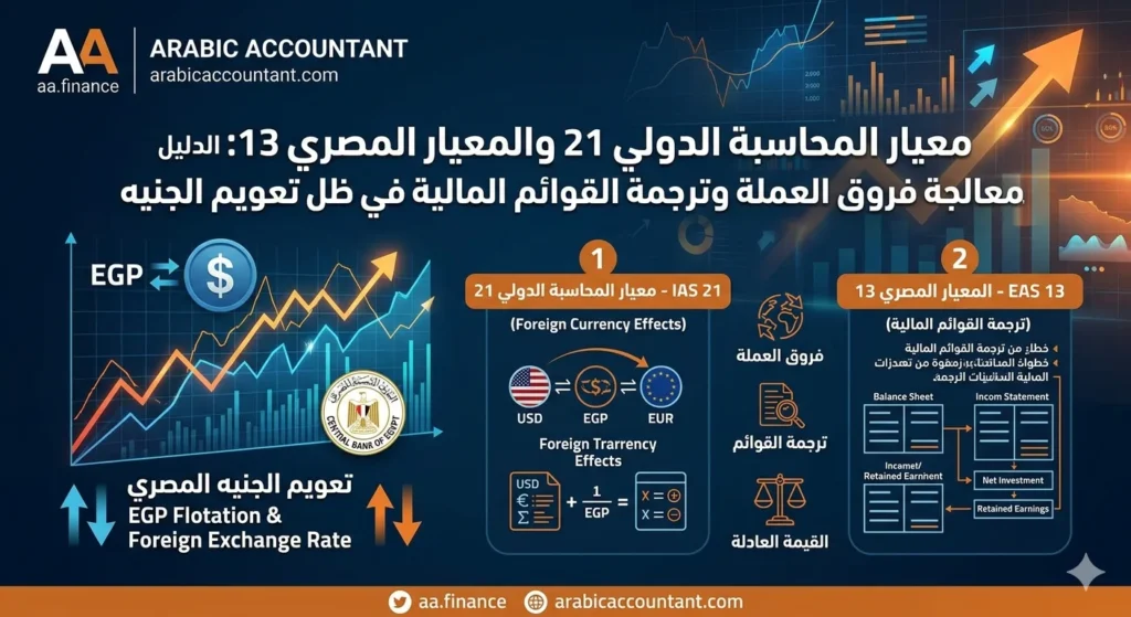 معيار المحاسبة الدولي 21 والمعيار المصري 13 الدليل الشامل لمعالجة فروق العملة وترجمة القوائم المالية في ظل تعويم الجنيه