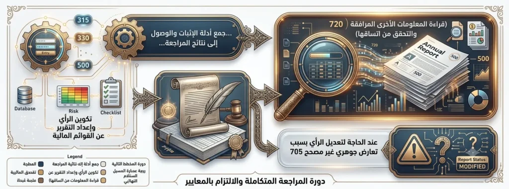مخطط يوضح تسلسل قراءة المعلومات الأخرى بدءًا من استلام المسودة وحتى إصدار التقرير النهائي