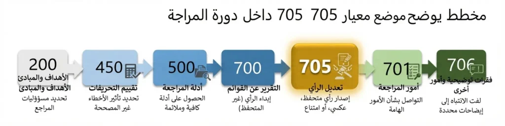 مخطط يوضح موضع معيار 705 داخل دورة المراجعة